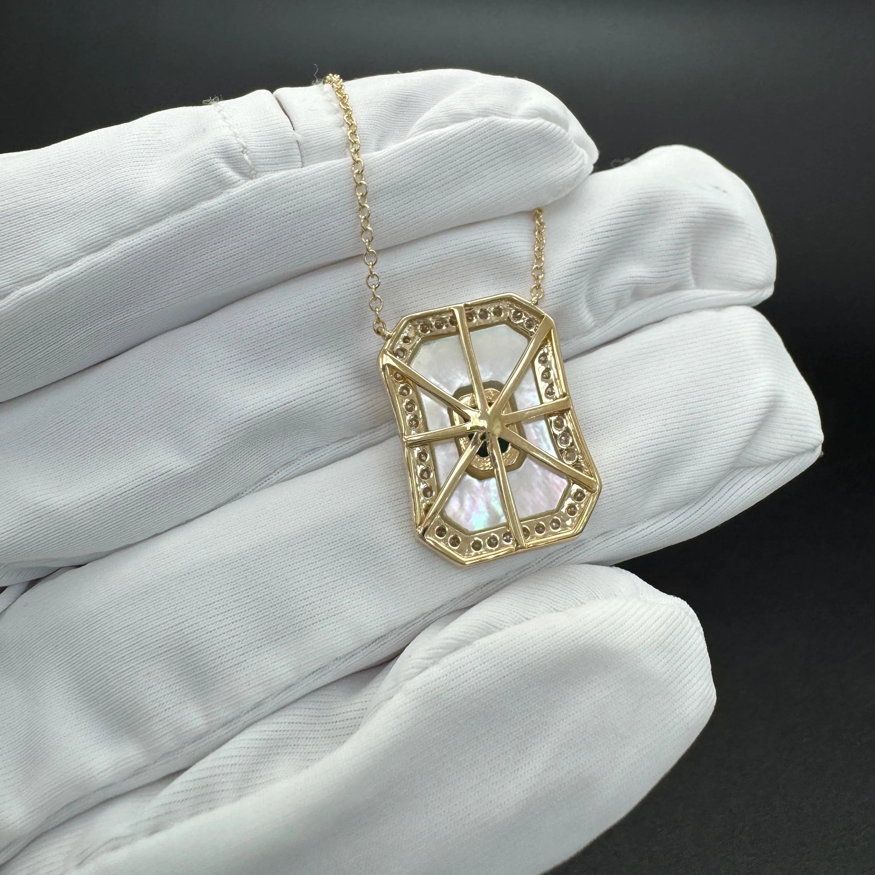 Diamond Emerald Mother Of Pearl Pendant Necklace