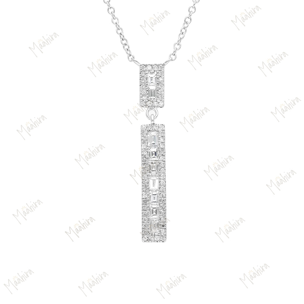 Diamond & Baguette Bar Pendant Necklace