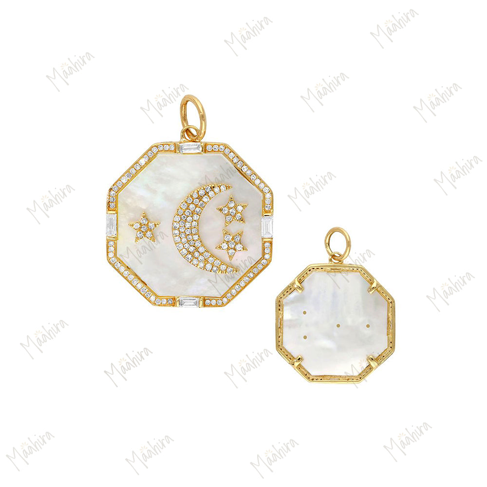 Diamond & Mother Of Pearl Moon / Star Pendant