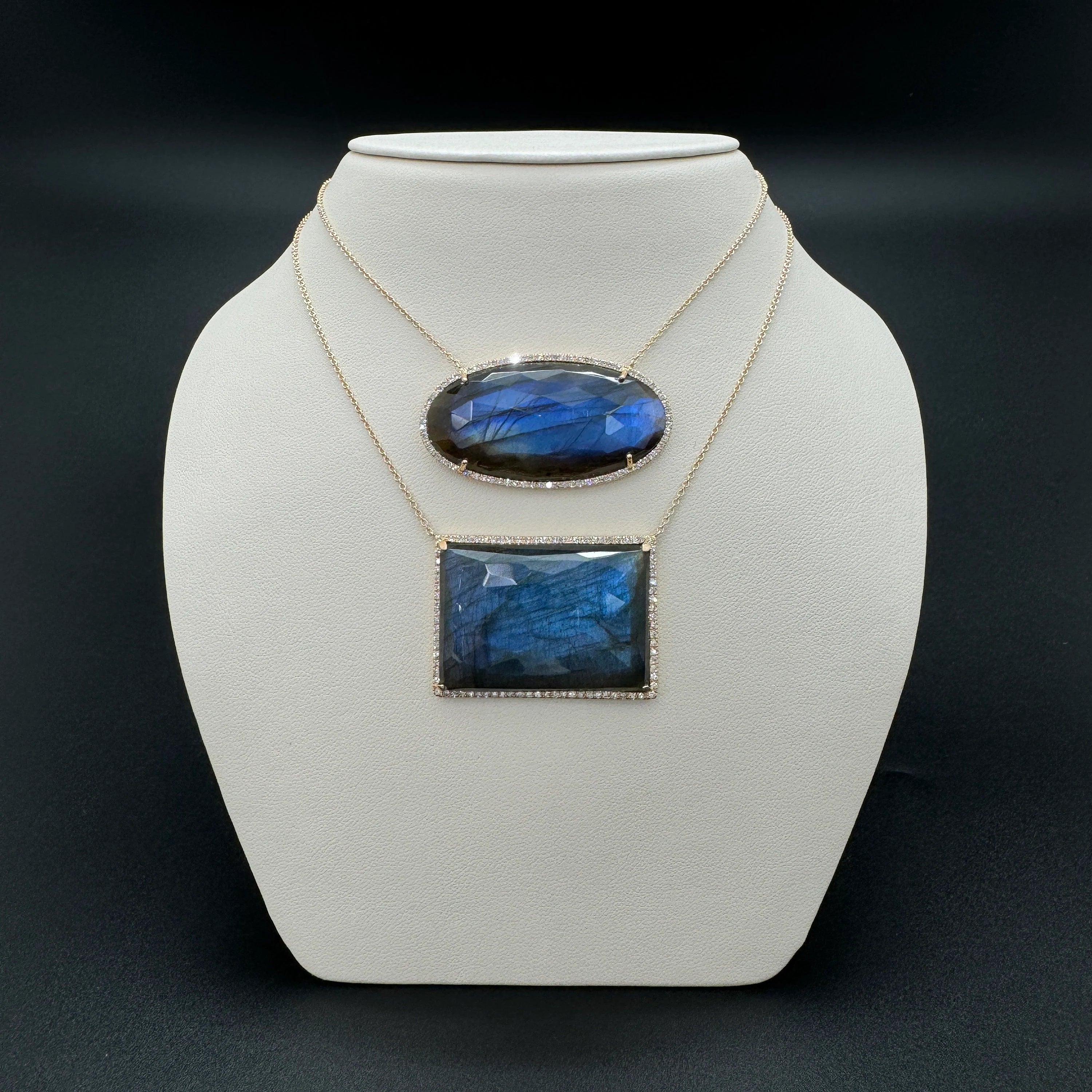 Diamond Labradorite Rectangular Pendant Necklace