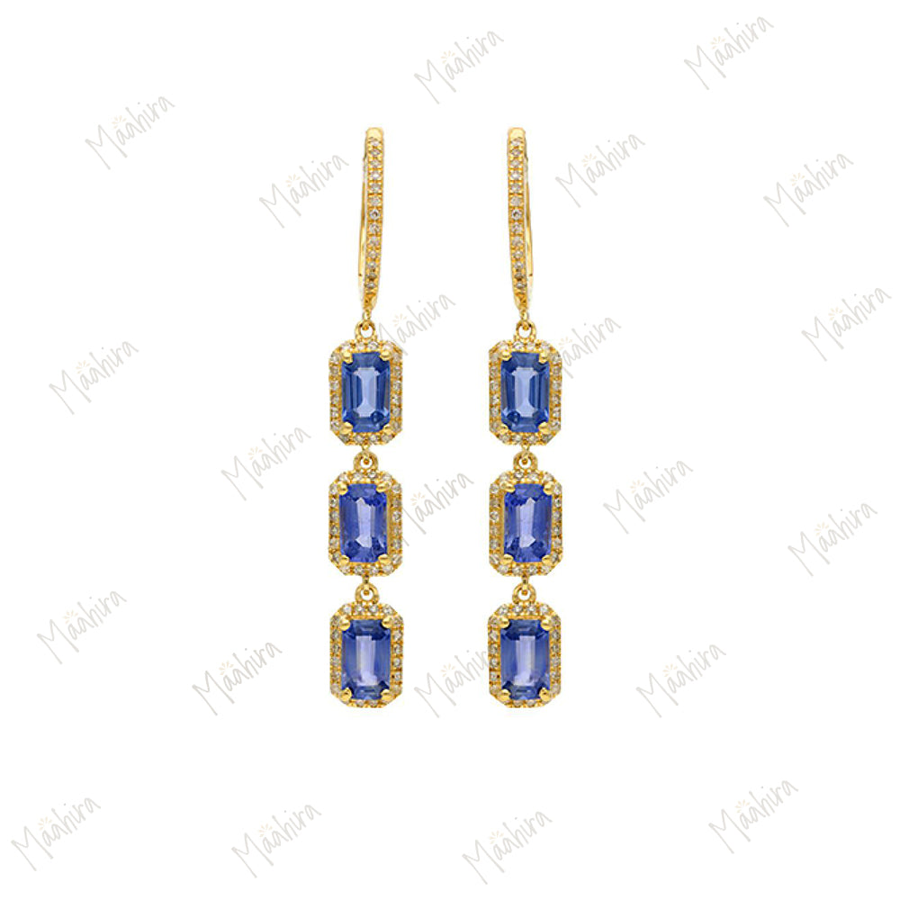 Diamond & Blue Sapphire Drop Earrings