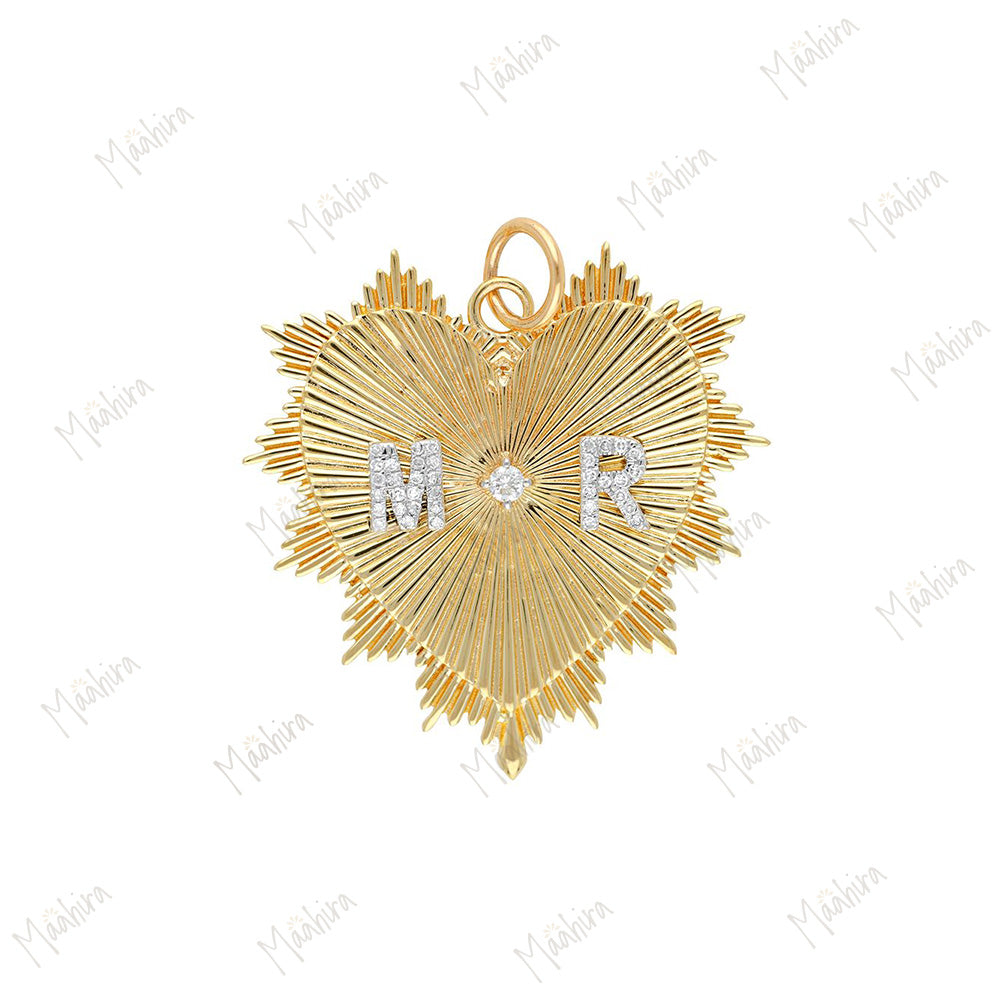 Diamond M R Letter Heart Pendant 30x30mm