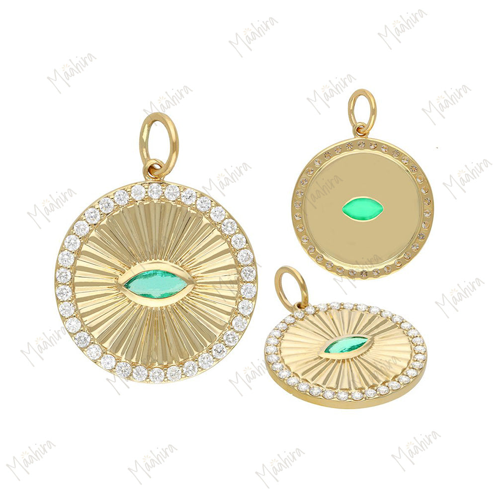Round Diamond & Emerald Pendant 20mm