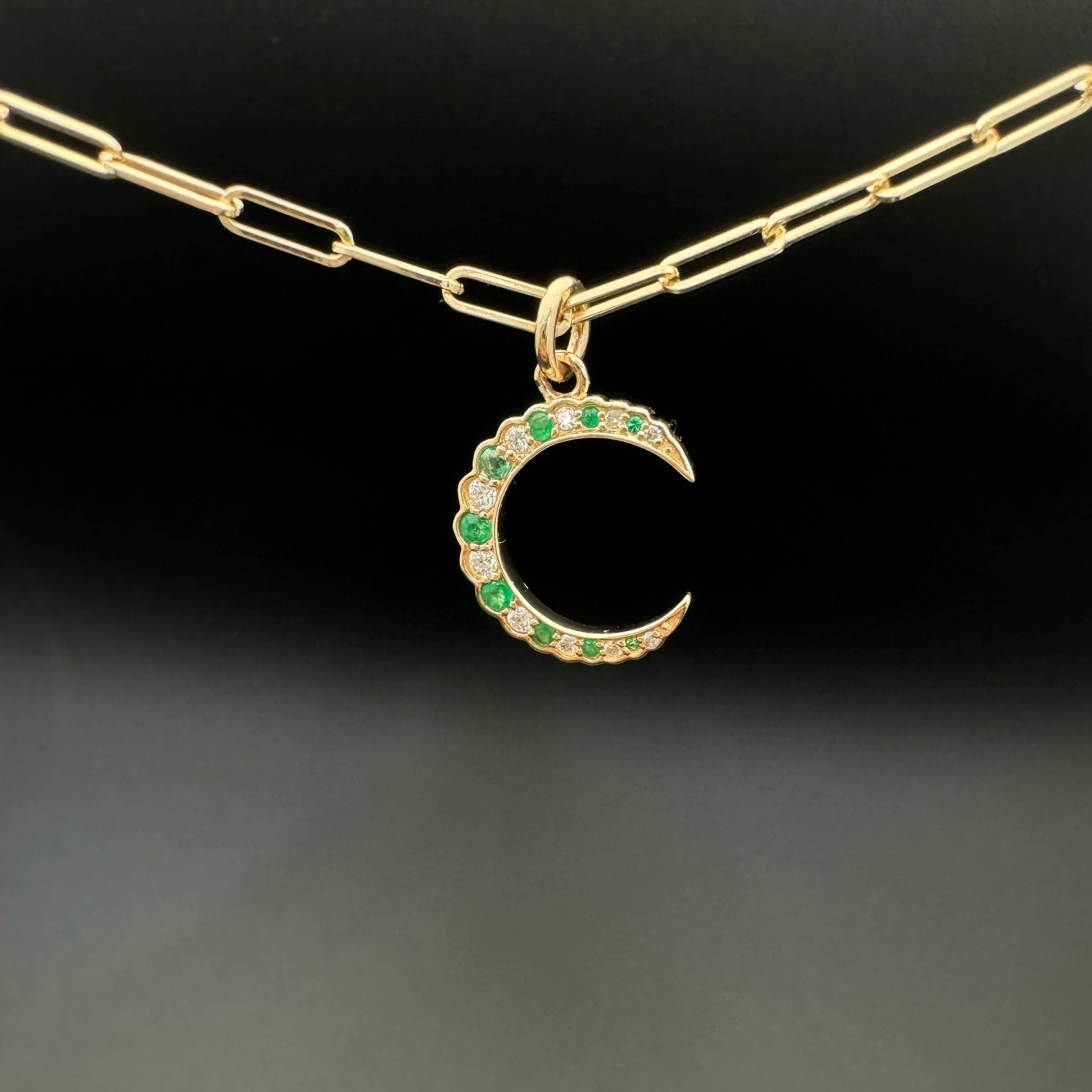 Diamond & Emerald Moon Charm 13.6x5x12mm