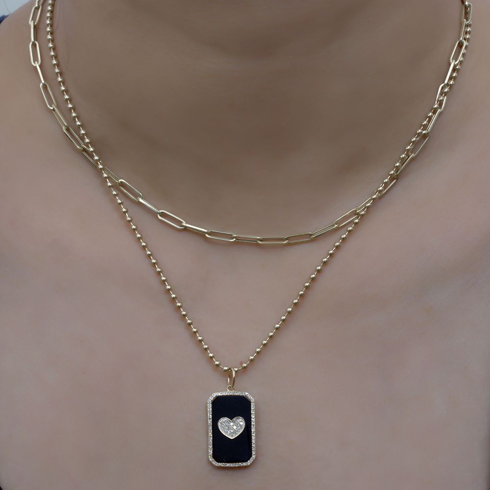 Octagon Black Onyx Diamond Heart Pendant 24x10mm