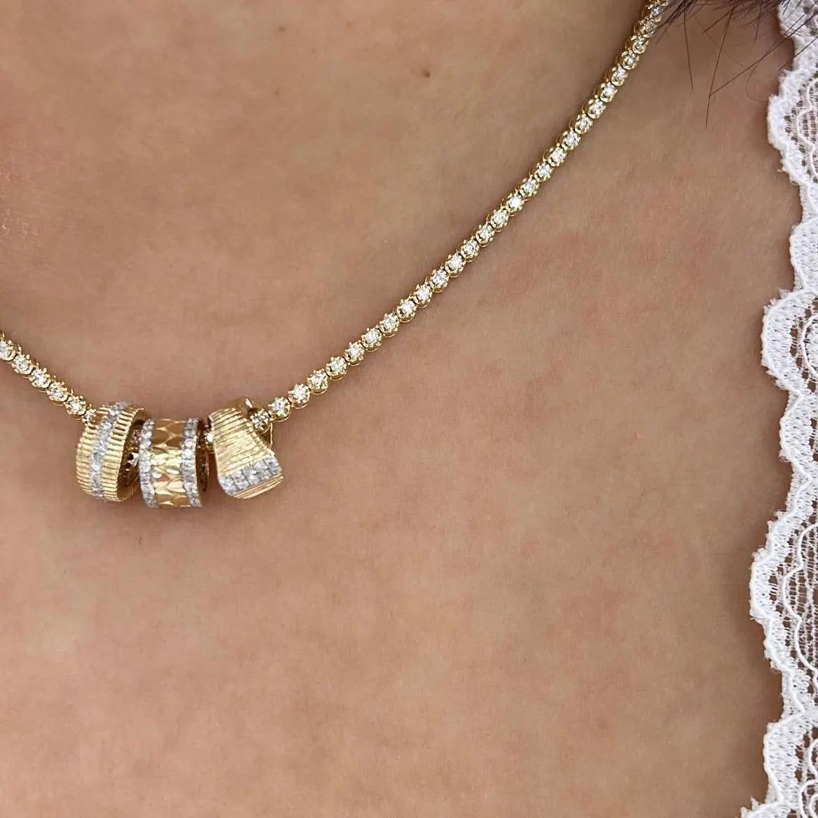 14k Gold Diamond Rondelle Bead / Roundel Bead 4.50x9mm