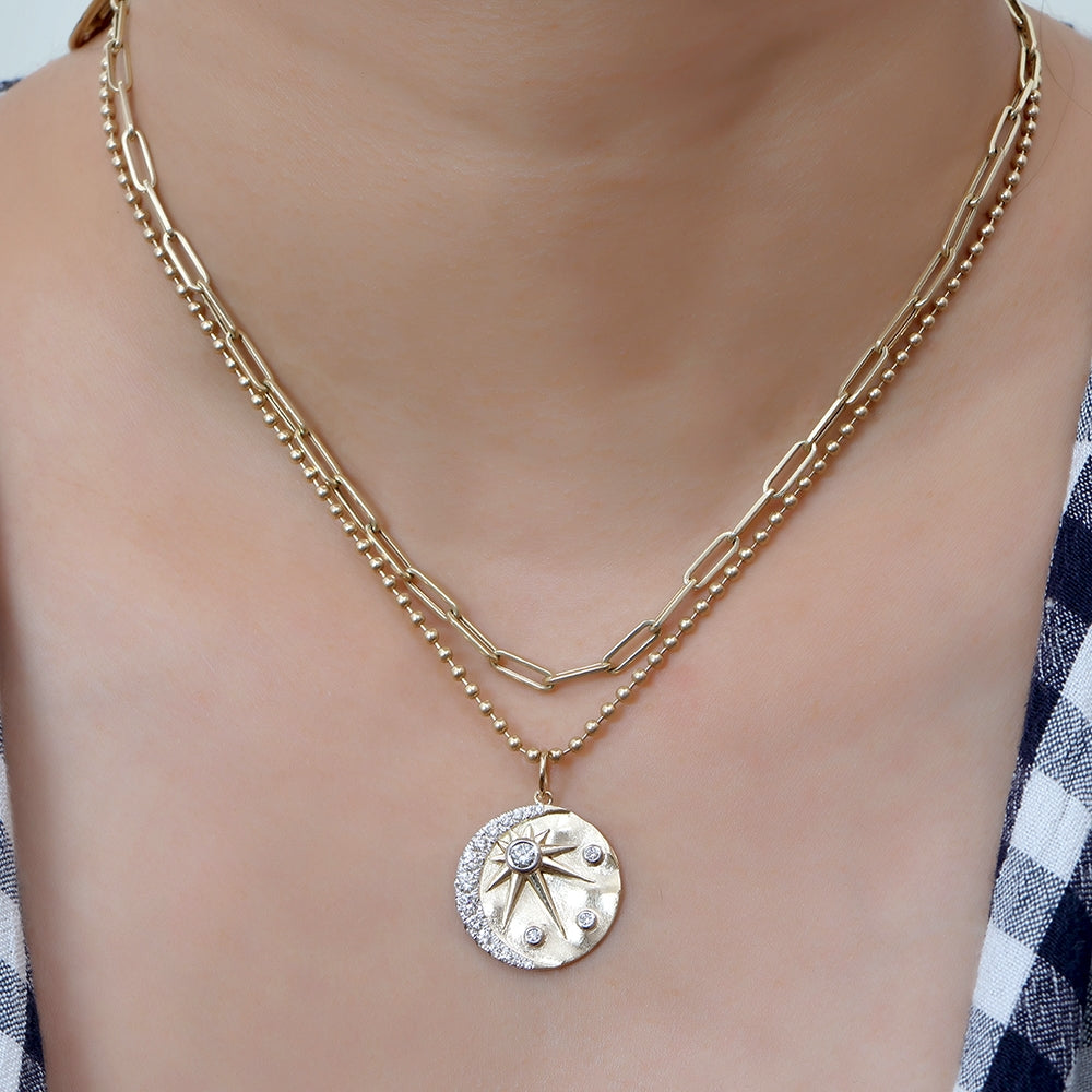 Diamond Round Moon & Star Pendant 20mm