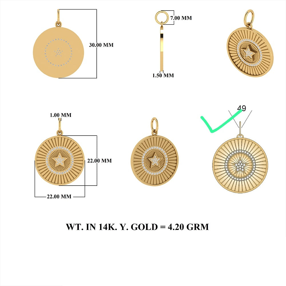 Diamond Round Pendant of Star 22mm