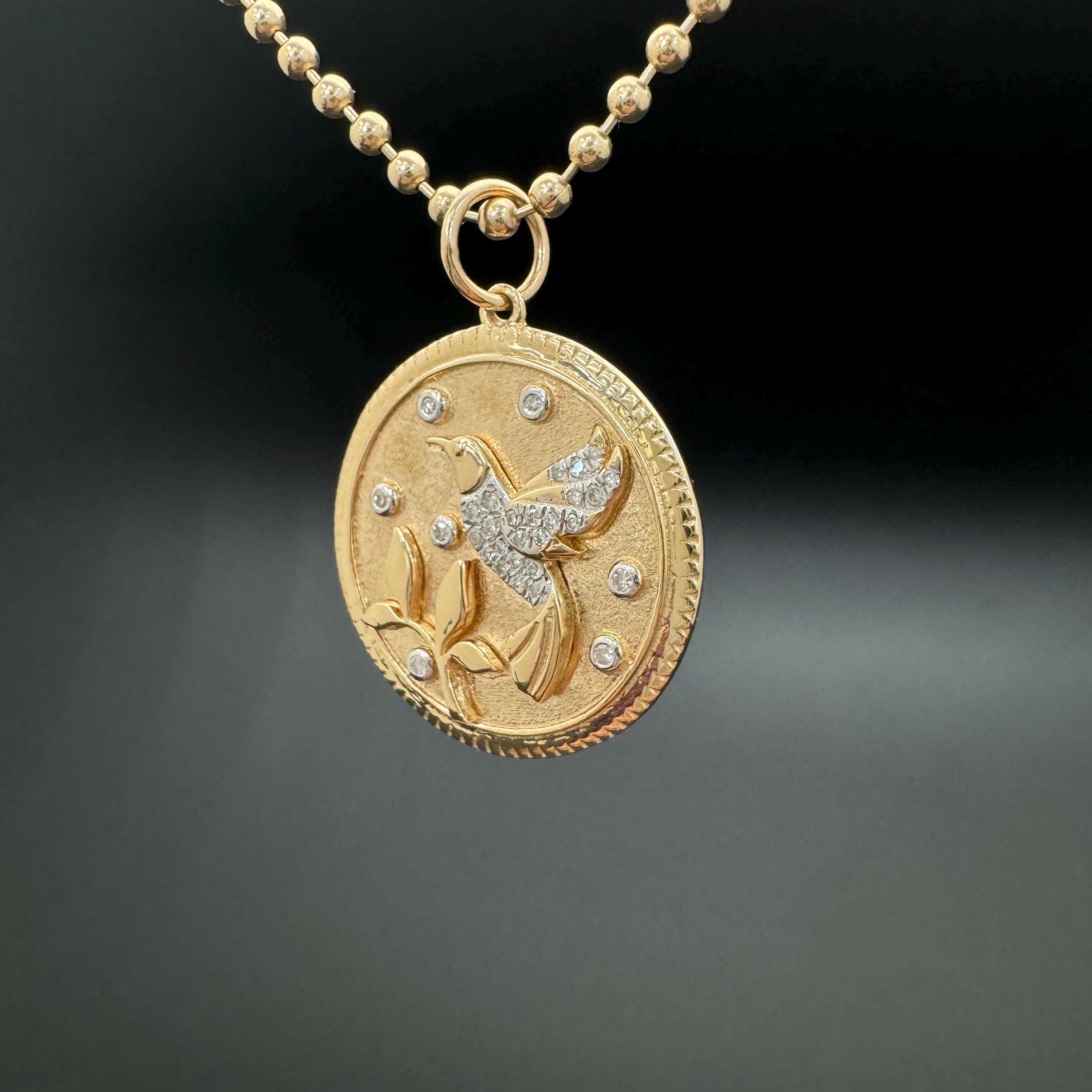 Diamond Round Flying Bird Pendant 22mm