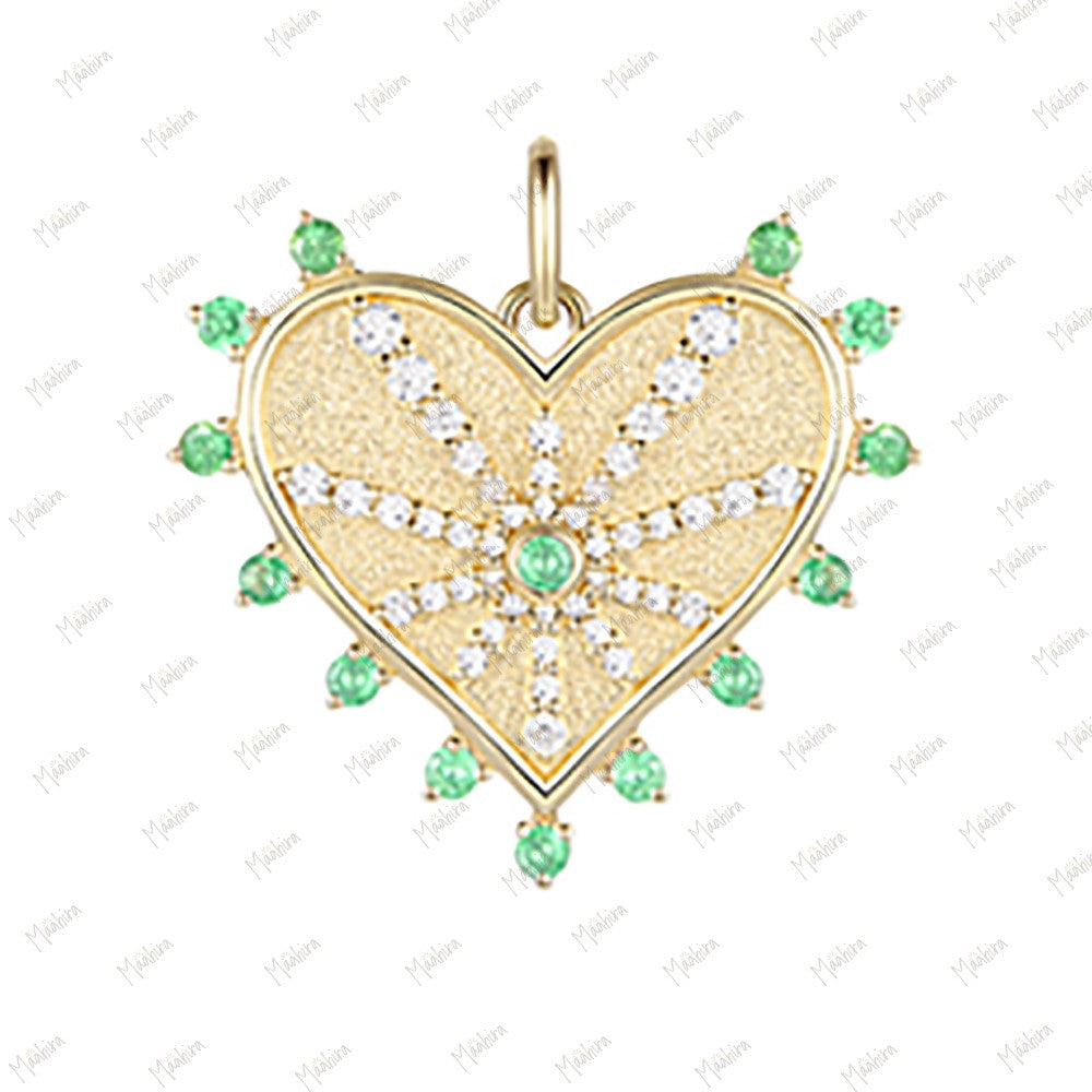Tsavorite & Diamond Heart Pendant 20x16.5mm