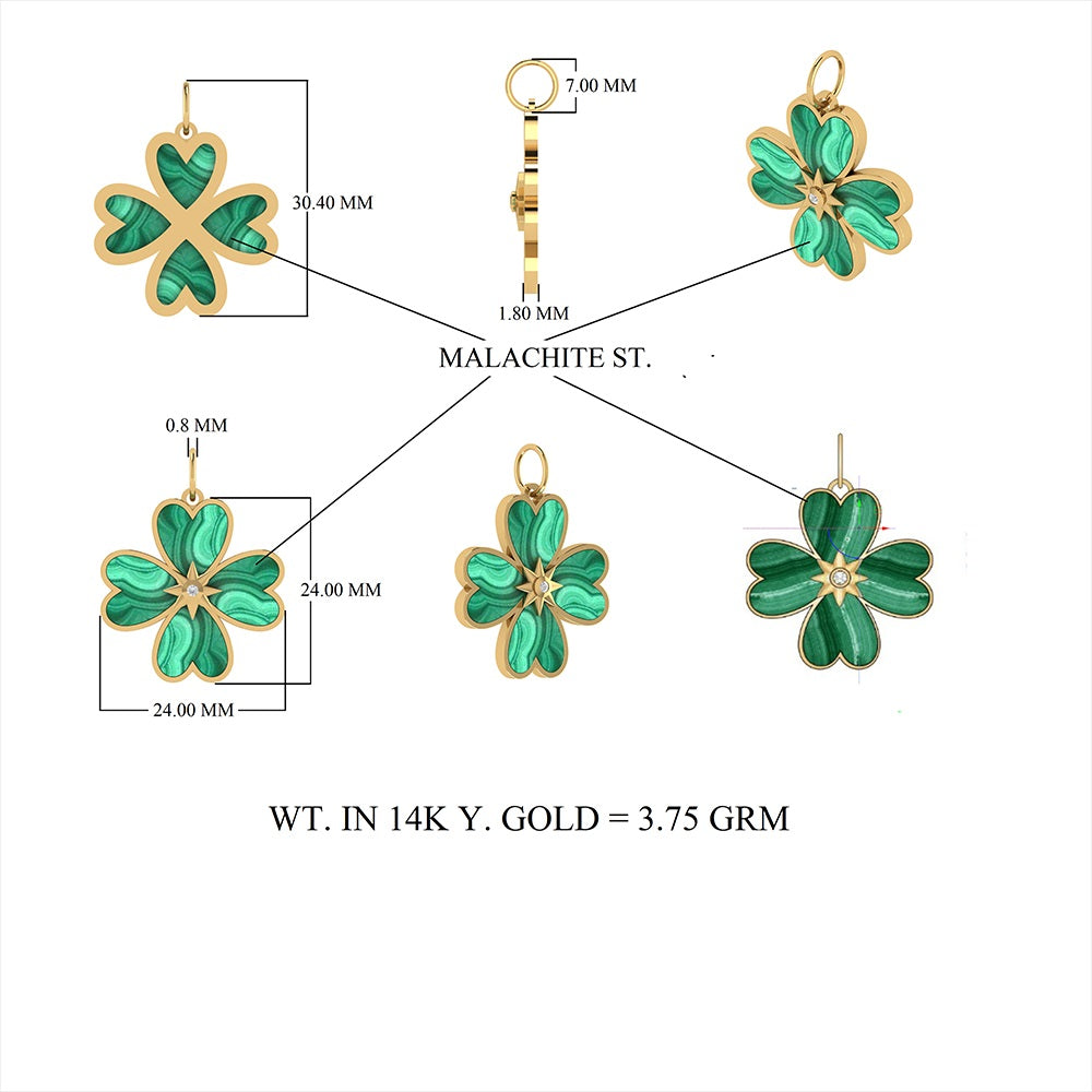 Diamond Mother of Pearl Four Leaf Clover Pendant 24mm