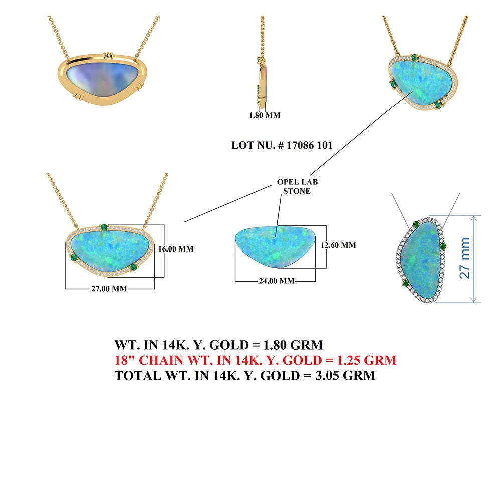 Diamond & Blue Sapphire Opal Pendant Necklace