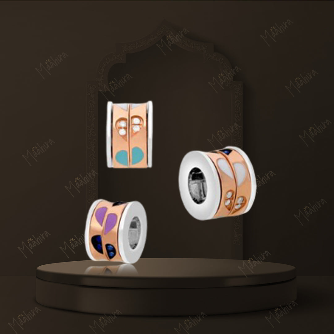 14k White Gold/Rose Gold Diamond & Blue Sapphire Enamel Moveable Roundel Bead / Rondelle Bead 10mm