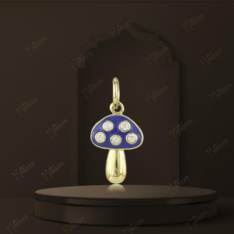 Diamond Mushroom Pendant with Amethyst Enamel 8x13mm