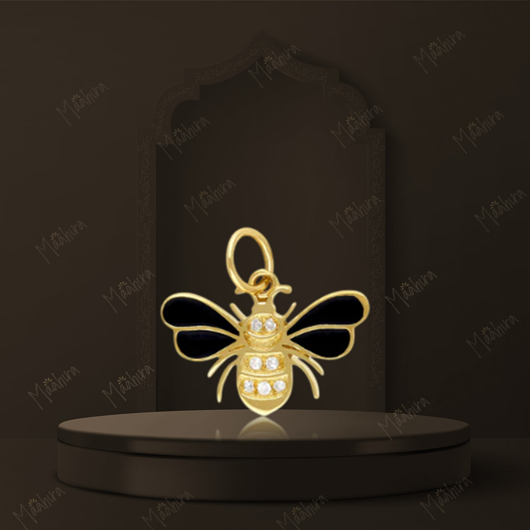 Black Enamel Diamond Bumble Bee Charm 10x15.70mm