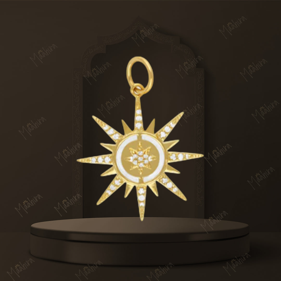 Diamond & White Enamel Star Pendant 21mm