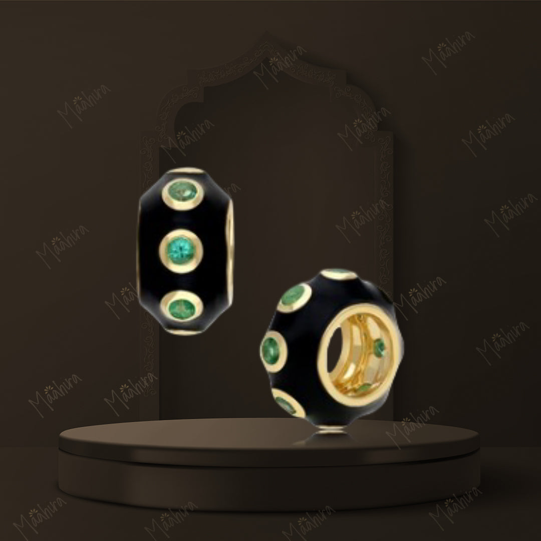14k Gold Black Enamel Emerald Rondelle Bead / Roundel Bead 6.50x11.50mm