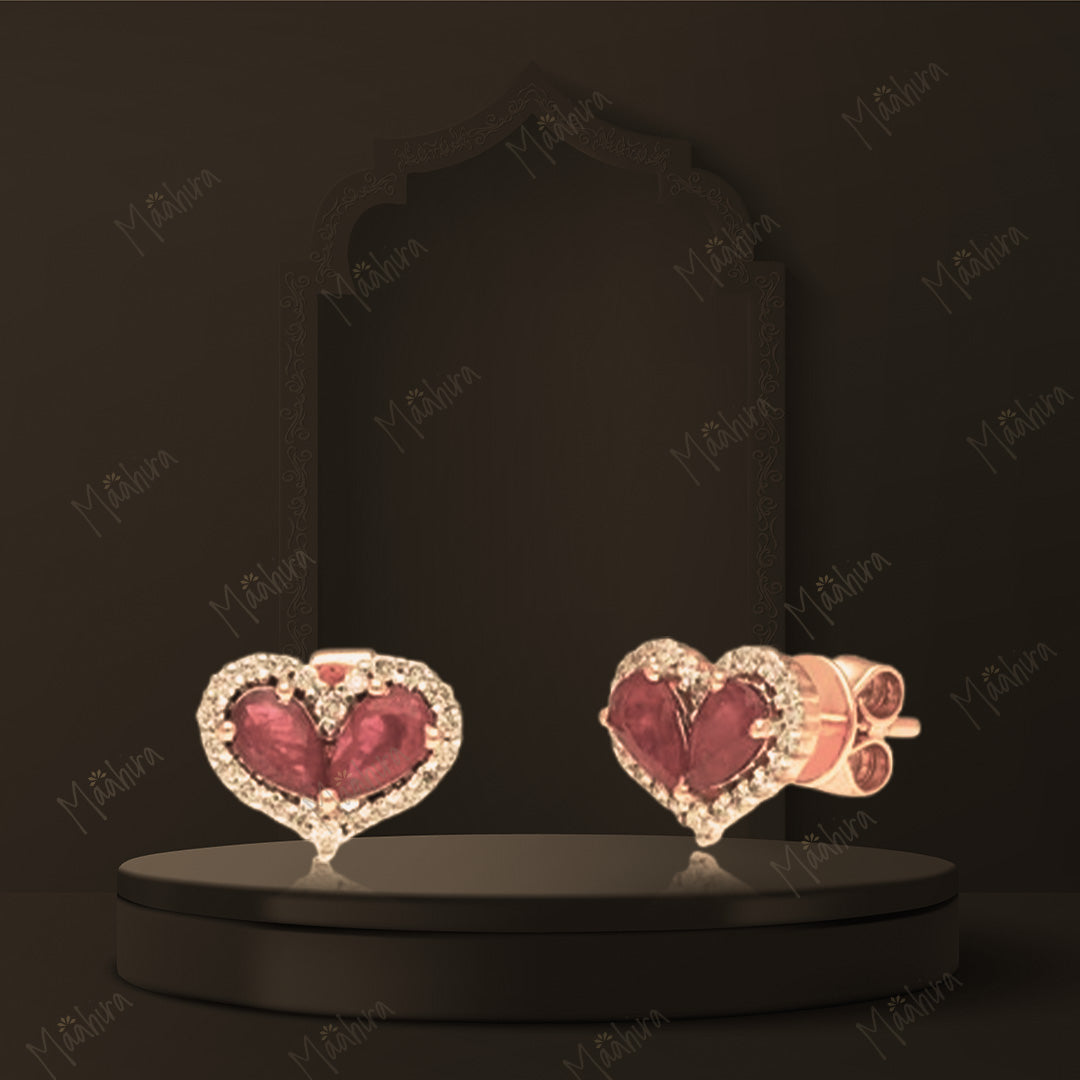 Rose Gold Diamond Pink Sapphire Studs-7.70x9.20mm
