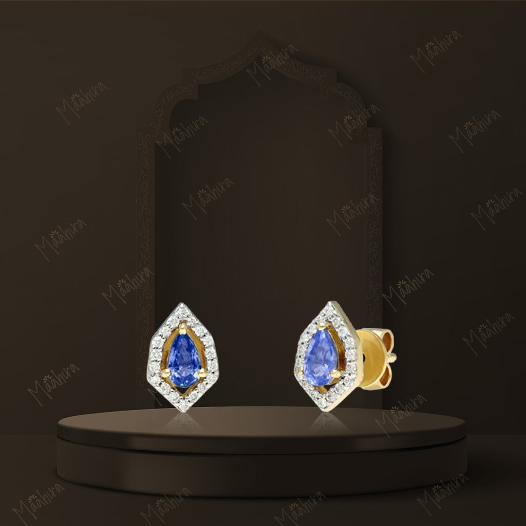Diamond Blue Sapphire Studs-5.5x8.5mm