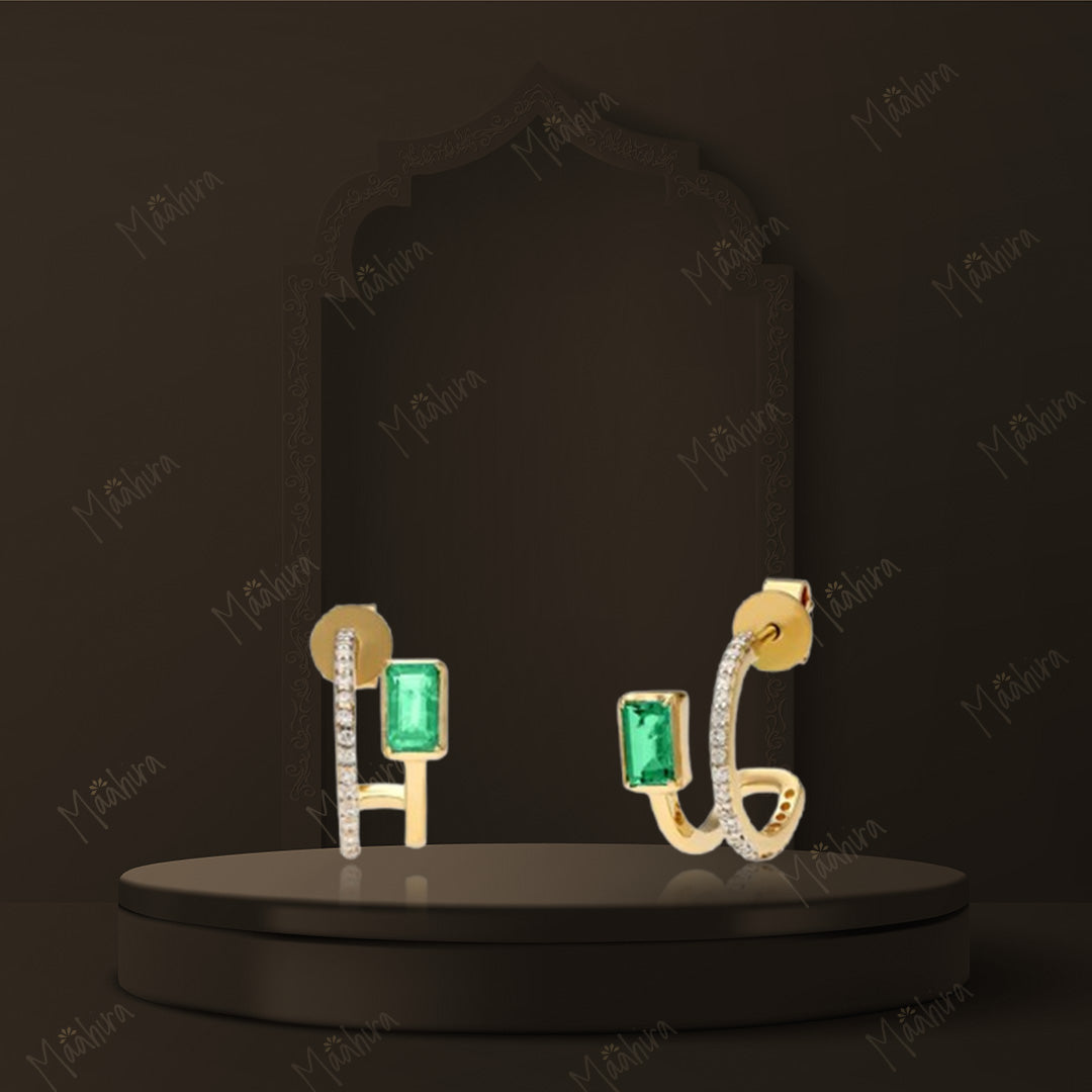 Minimalist Diamond Emerald Earring-13mm