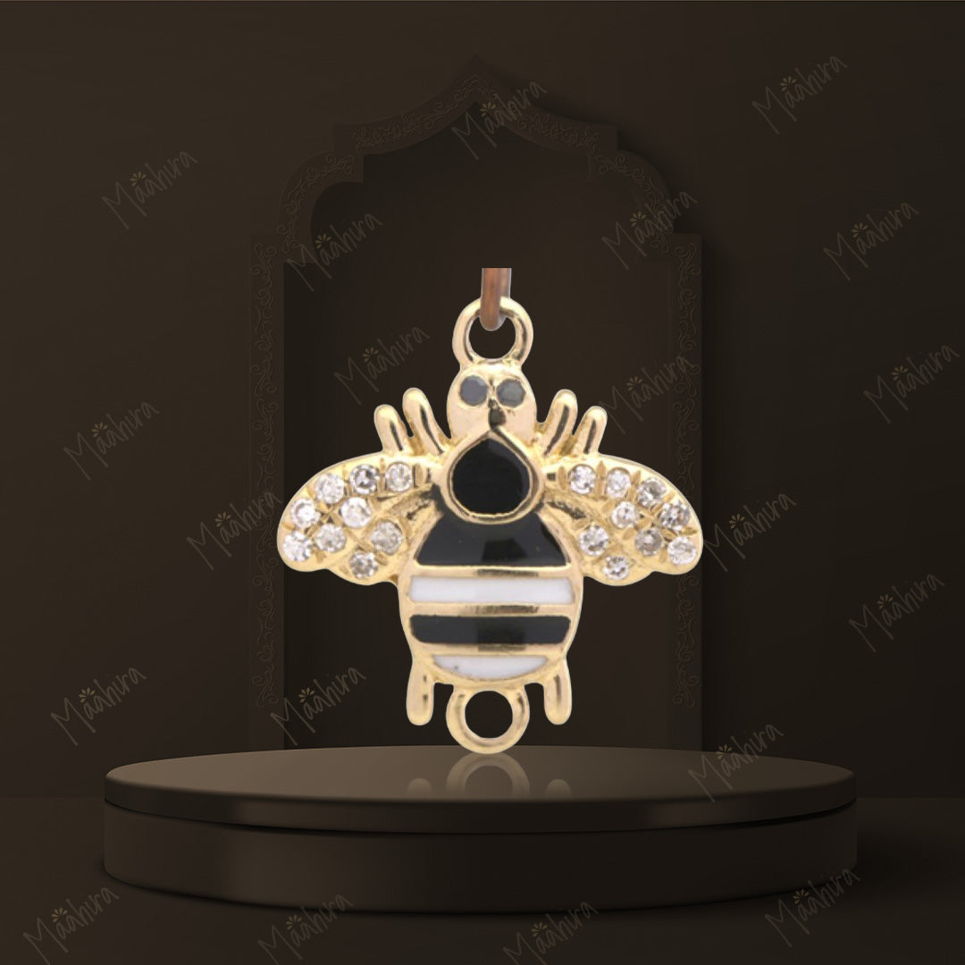 Diamond Bee Connector With Black White Enamel 9x12mm