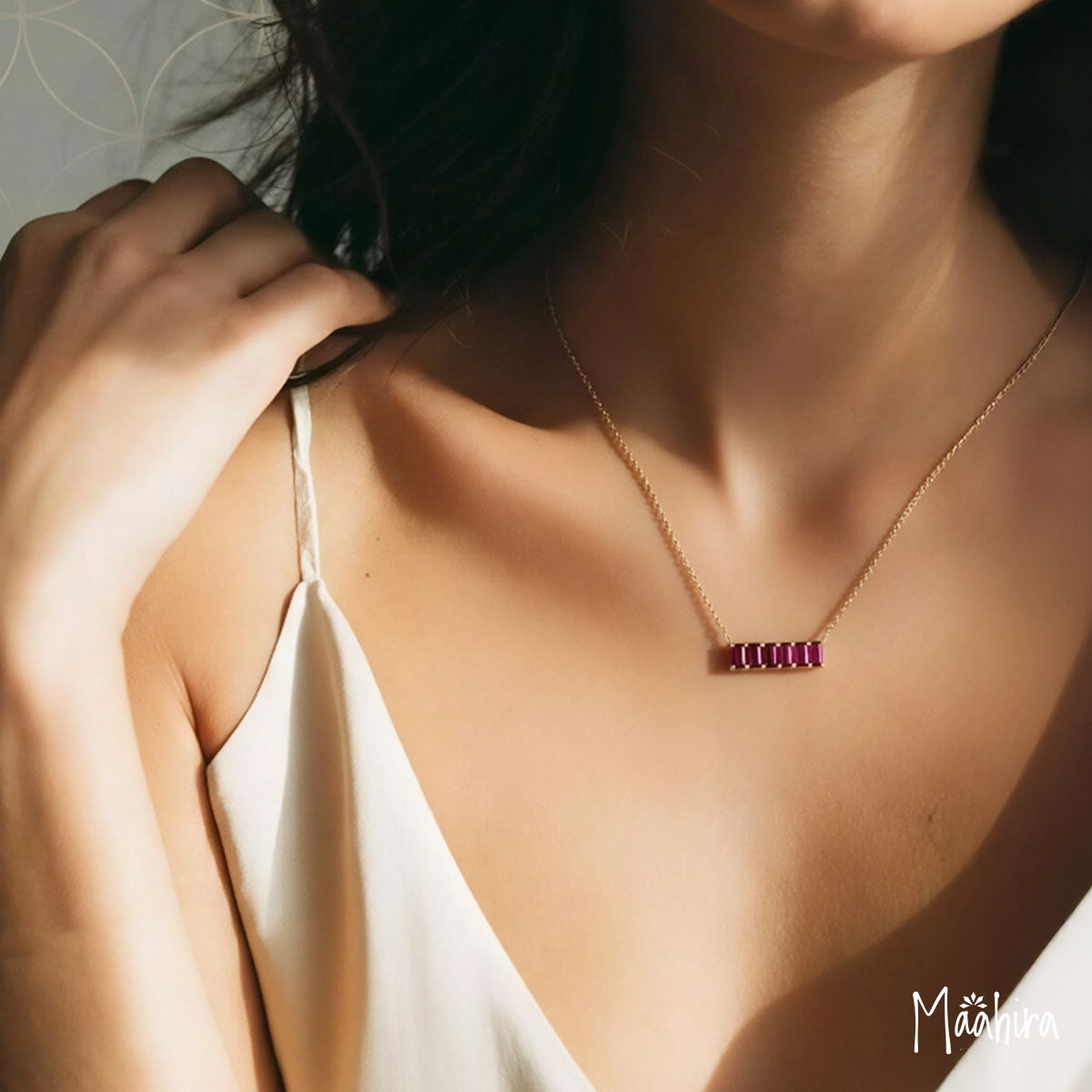 Baguette Cut Pink Sapphire Pendant Necklace 10.20x3.20mm