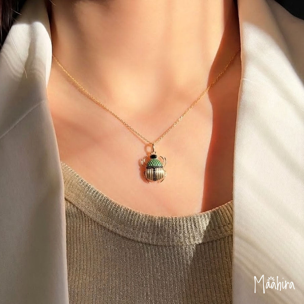 Black Diamond Emerald Beetle Pendant 18x22mm