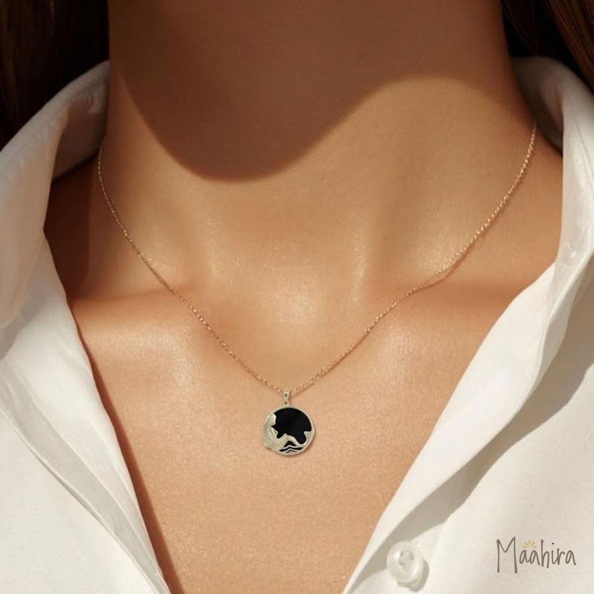 Black Onyx Mermaid Pendant 22mm