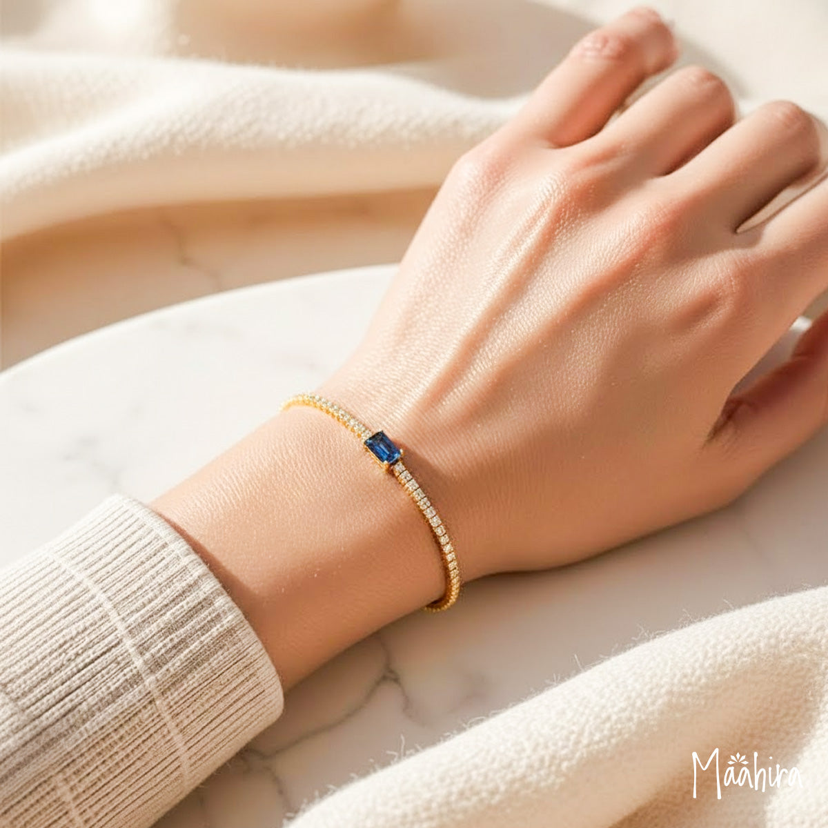 Blue Sapphire & Diamond Bracelet 7"