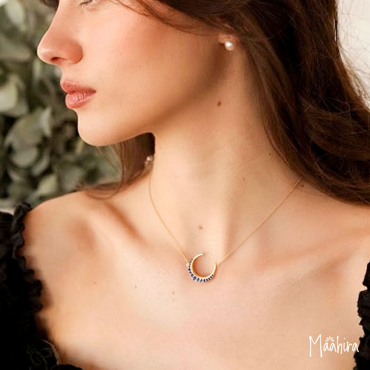 Blue Sapphire Moon Pendant Necklace