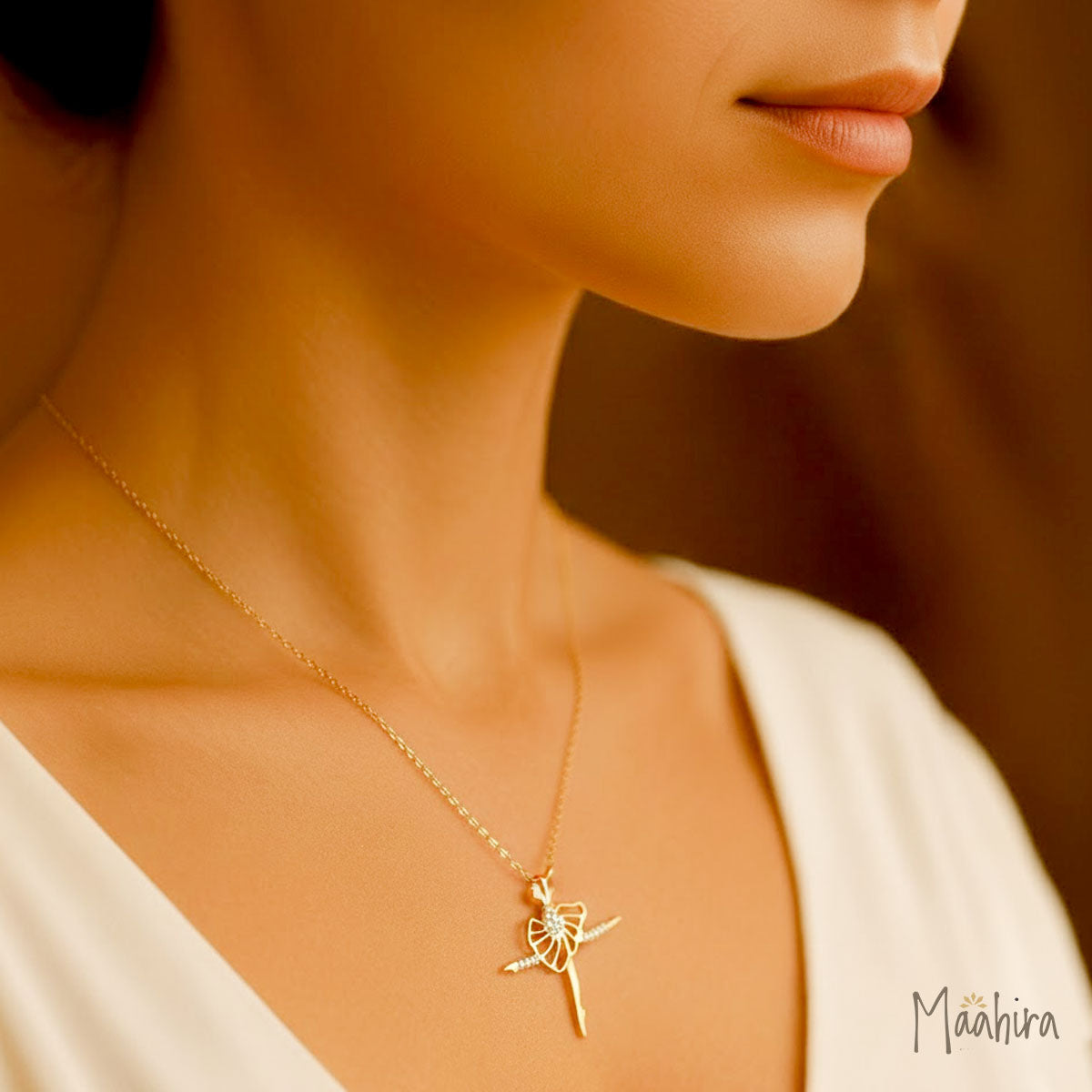 Diamond Ballerina Dancing Girl Pendant Necklace 15x19mm