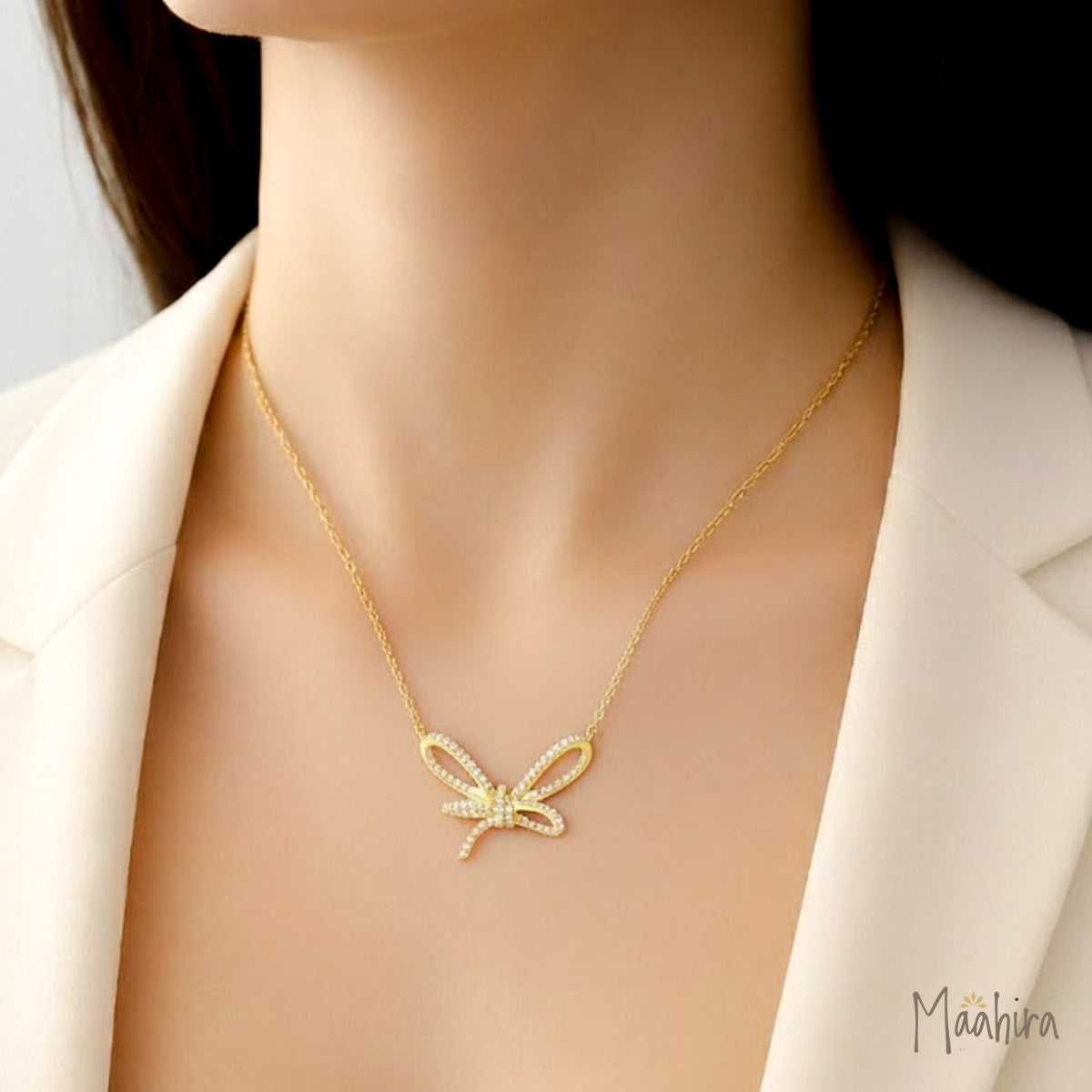 Diamond Bow Necklace 13x20mm