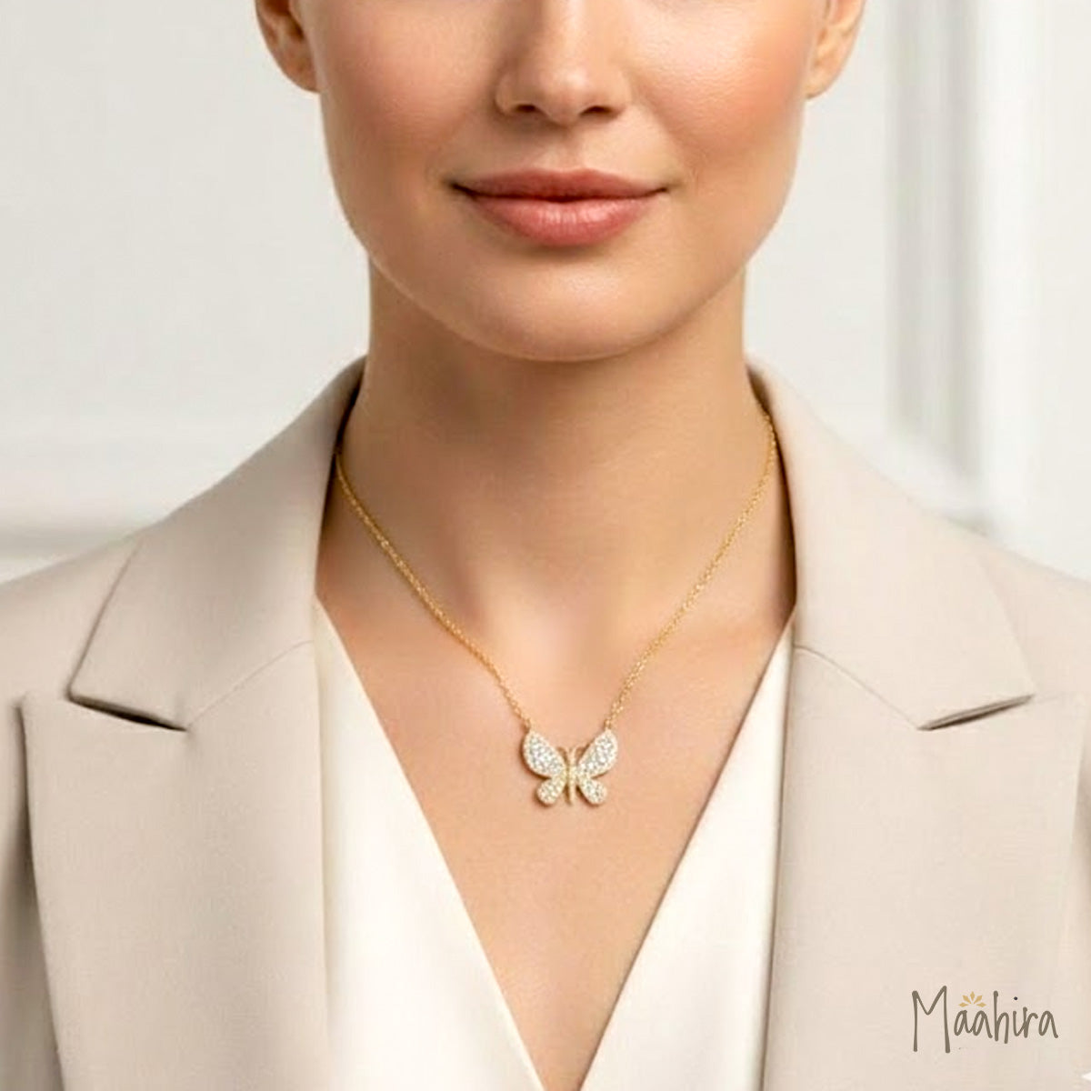 Diamond Butterfly Necklace 8x11mm