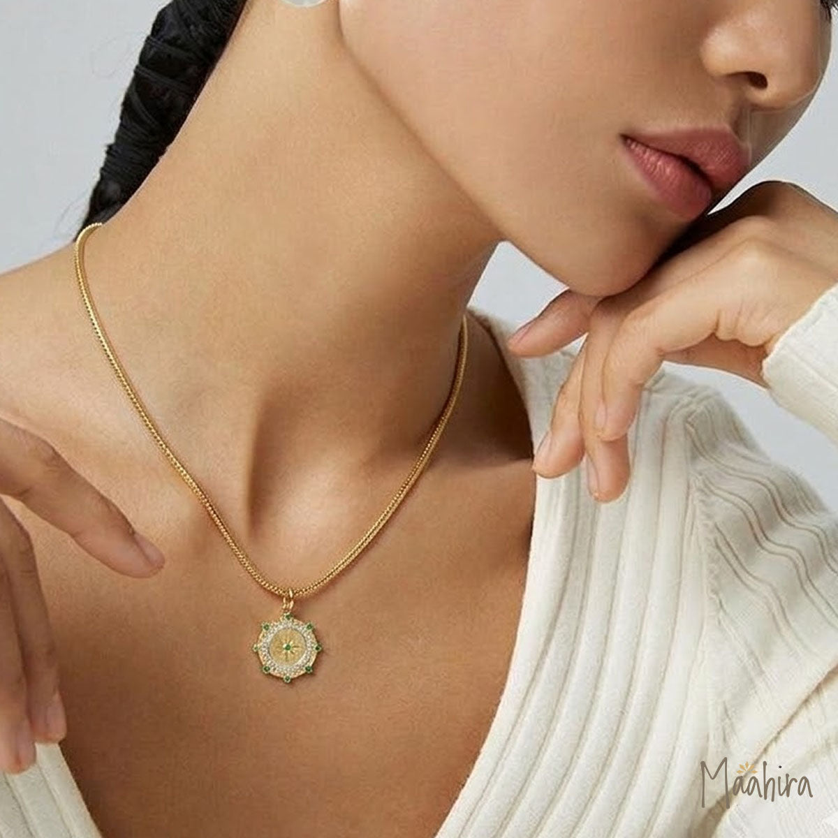 Diamond & Emerald Round Pendant 22mm