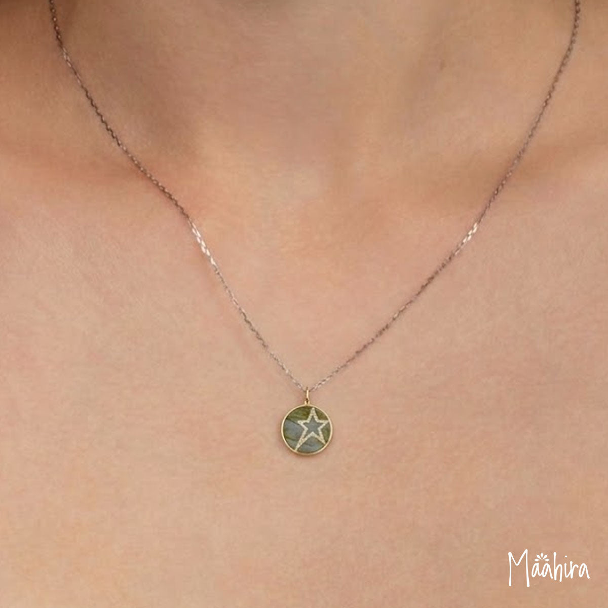 Diamond & Labradorite Star Pendant 20mm