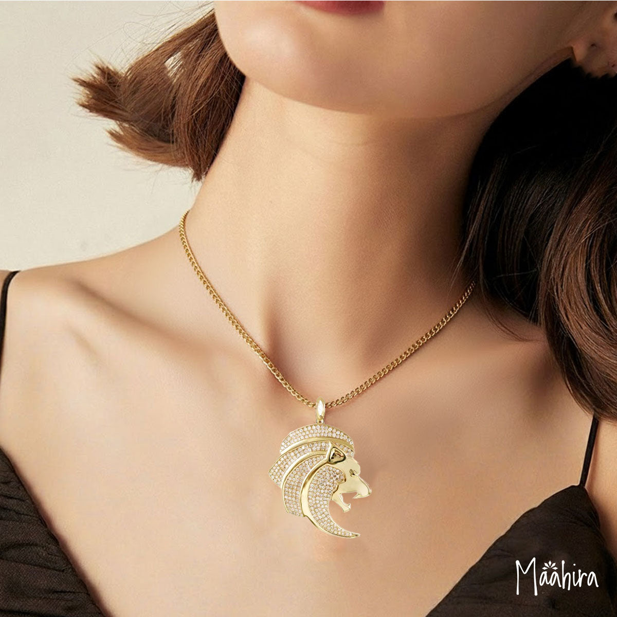 Diamond Lion Face Pendant Necklace