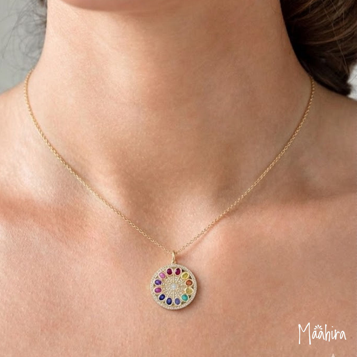 Diamond & Multicolor Gemstone Pendant