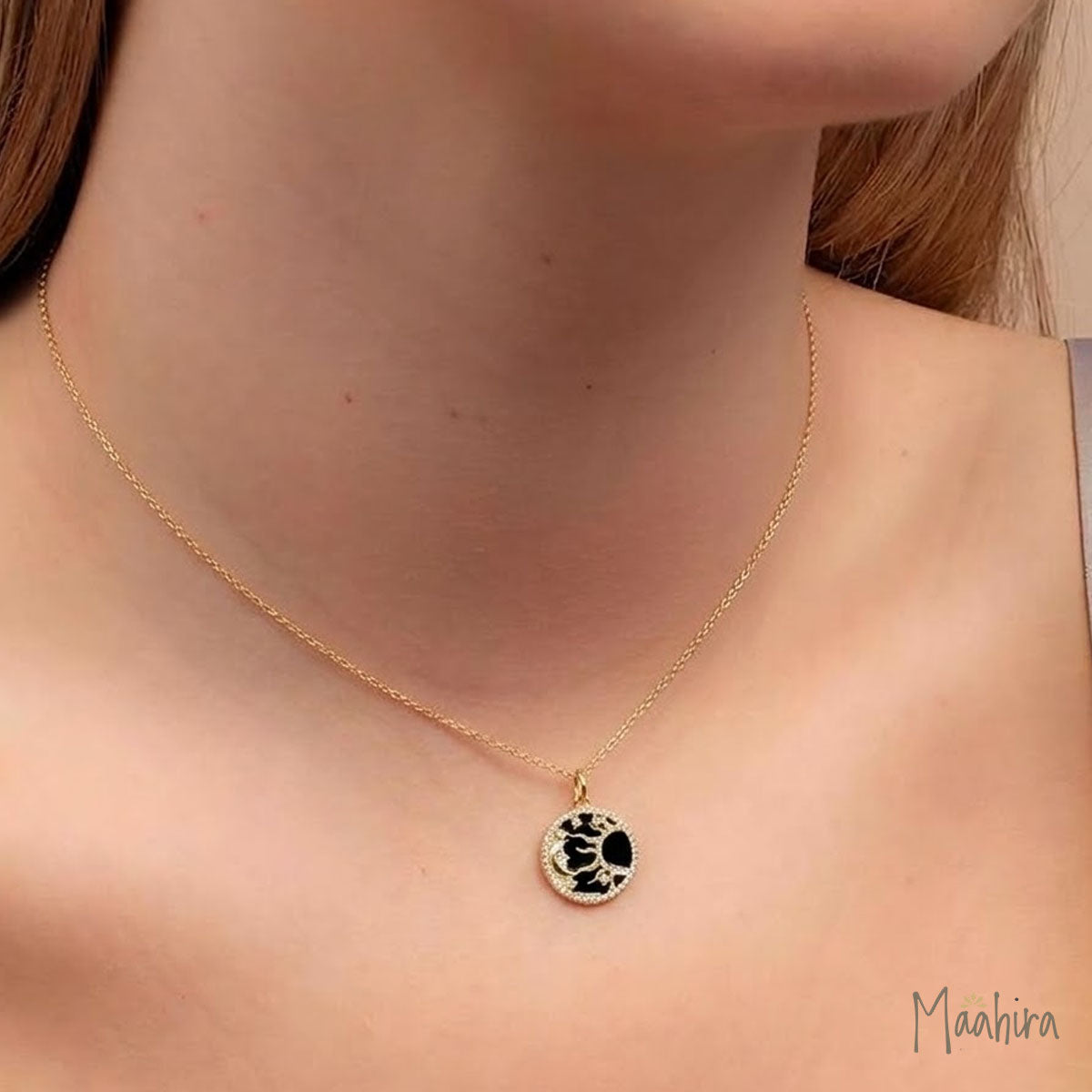Diamond & Onyx Moon Star Sun Pendant 22mm