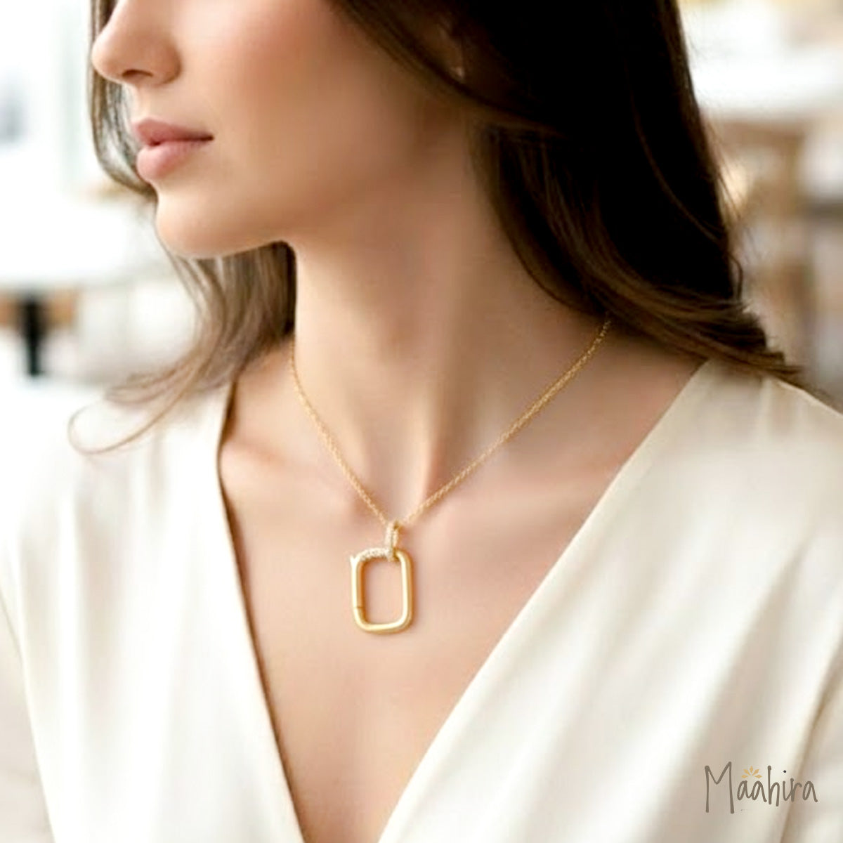 Diamond Rectangle Pendant Necklace