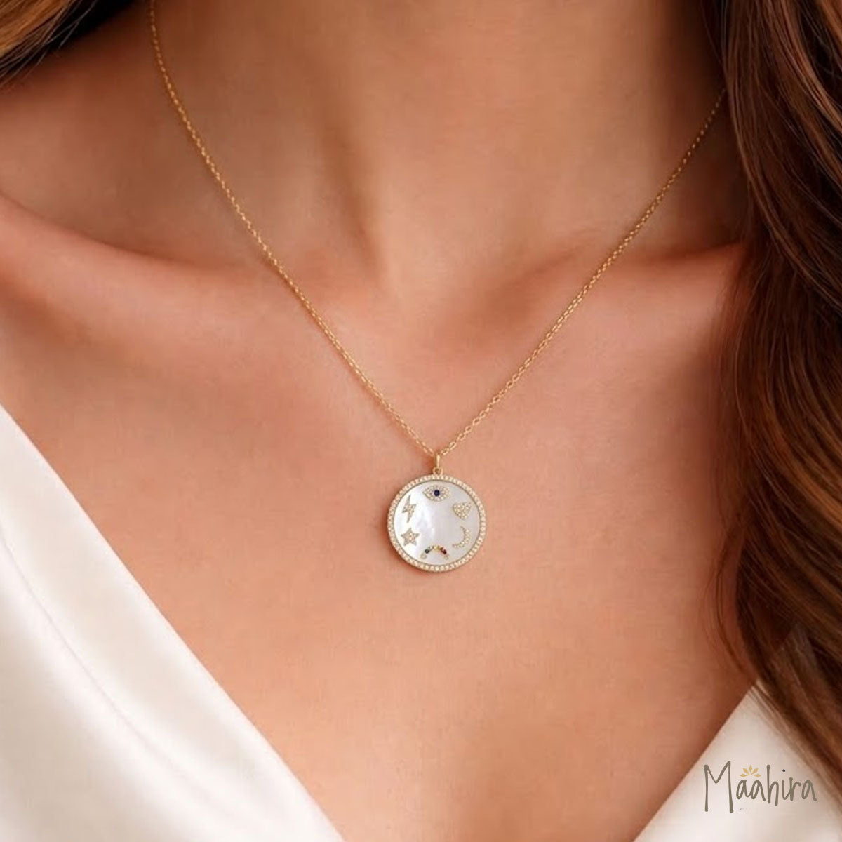 Diamond & Sapphire Mother Of Pearl Pendant