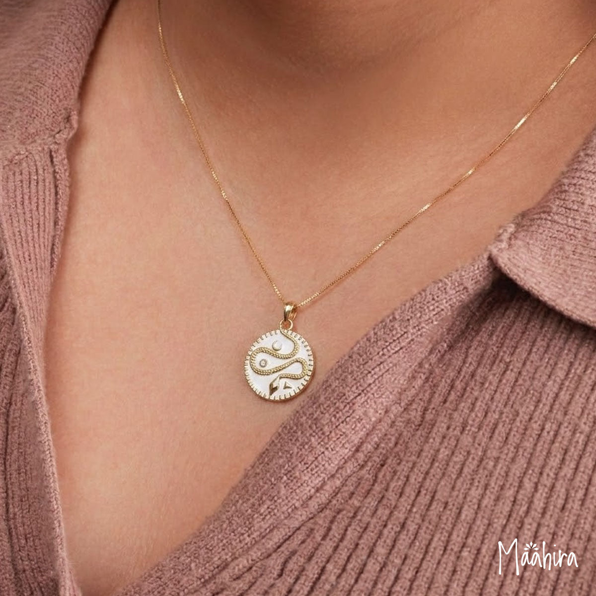 Diamond Snake Pendant White  Enamel 25mm
