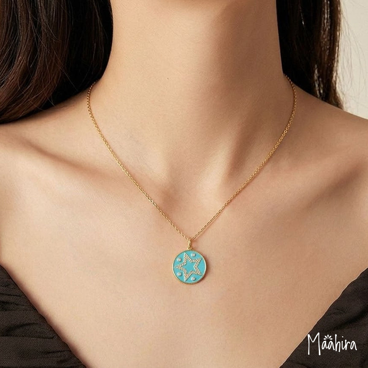 Diamond Star Pendant in Turquoise Enamel