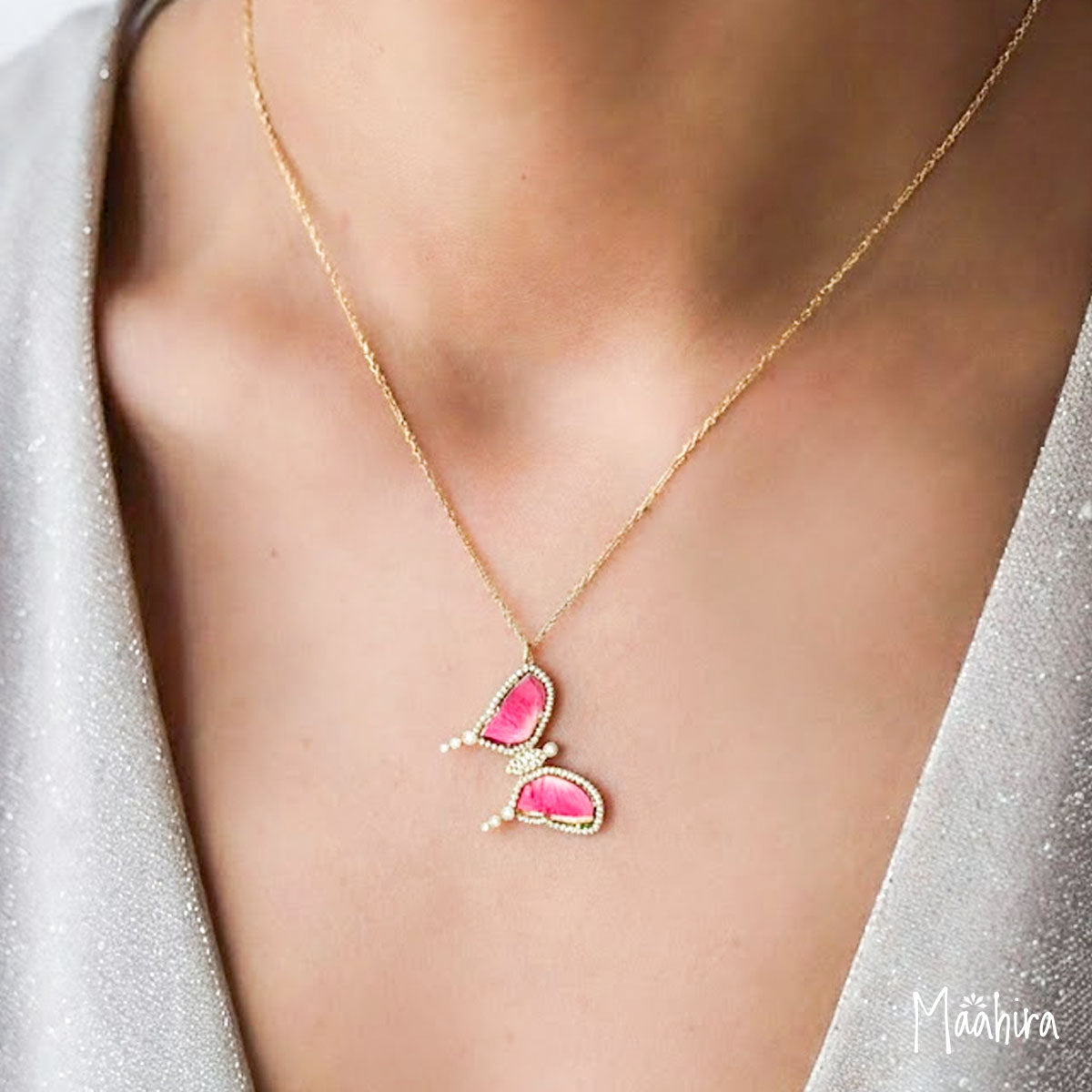 Diamond & Tourmaline Butterfly Necklace