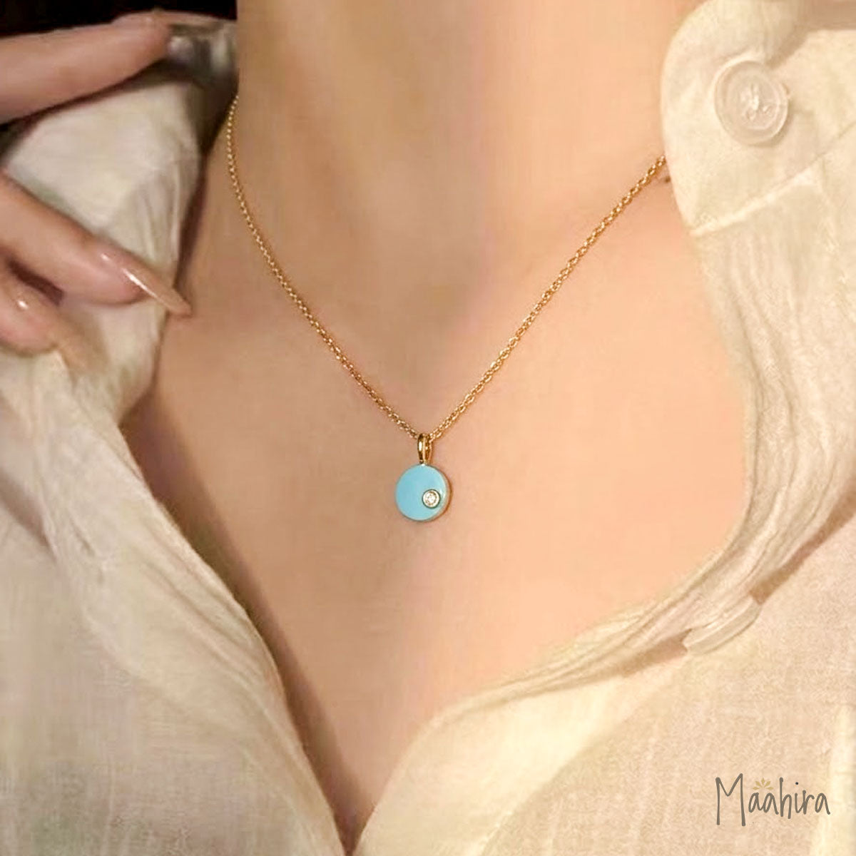 Diamond Turquoise Pendant 10mm