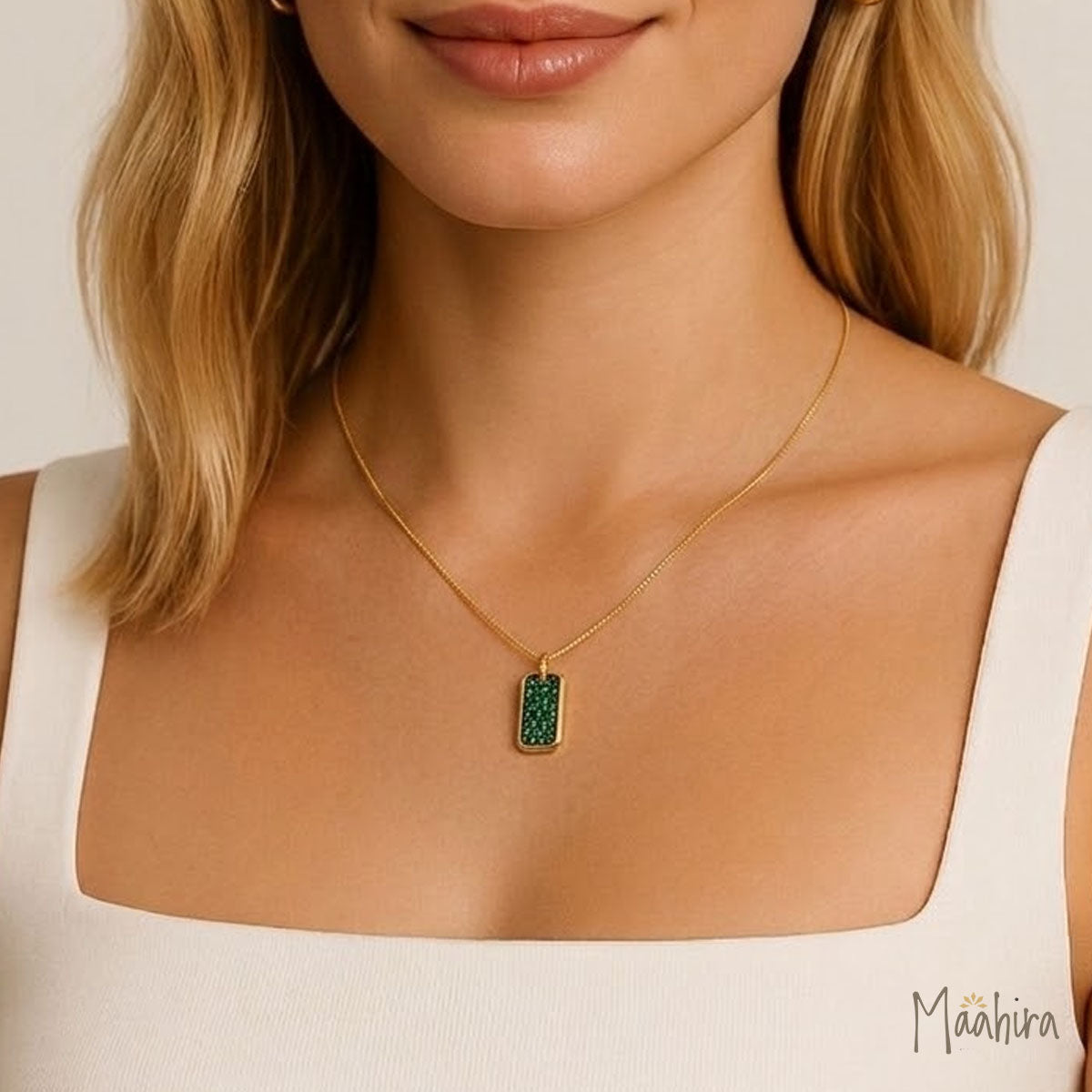 Emerald Rectangle Pendant 9x18mm