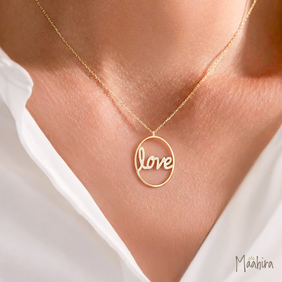 Framed Love Pendant Necklace in Circle