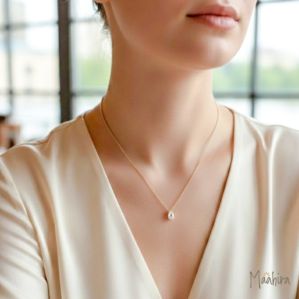 Minimalist Diamond Teardrop shape Necklace