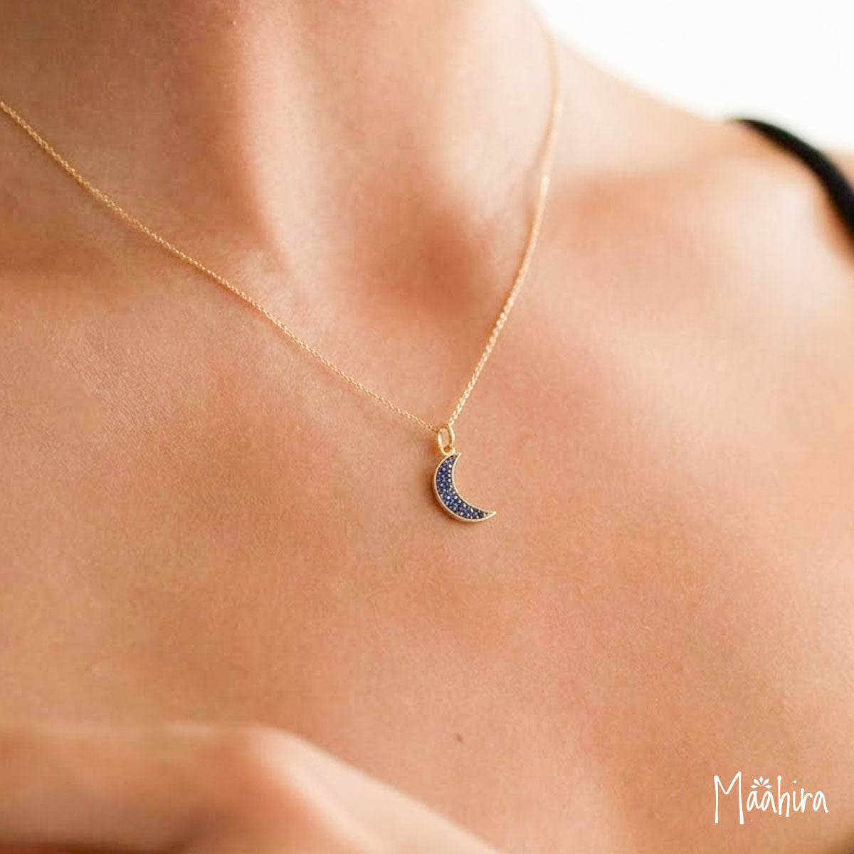 Blue Sapphire Moon Pendant 8x12.50mm