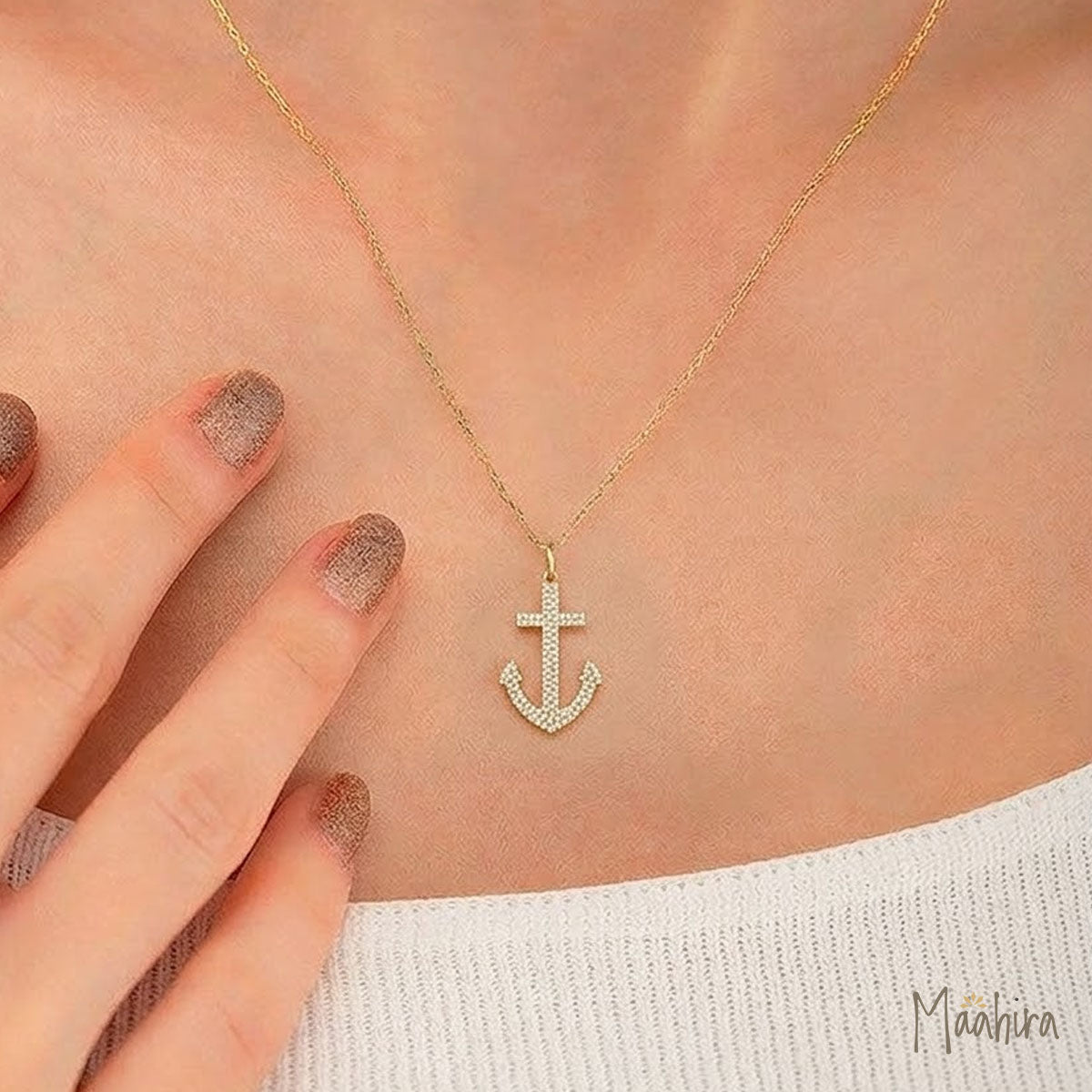 Diamond Anchor Pendant 24x16mm