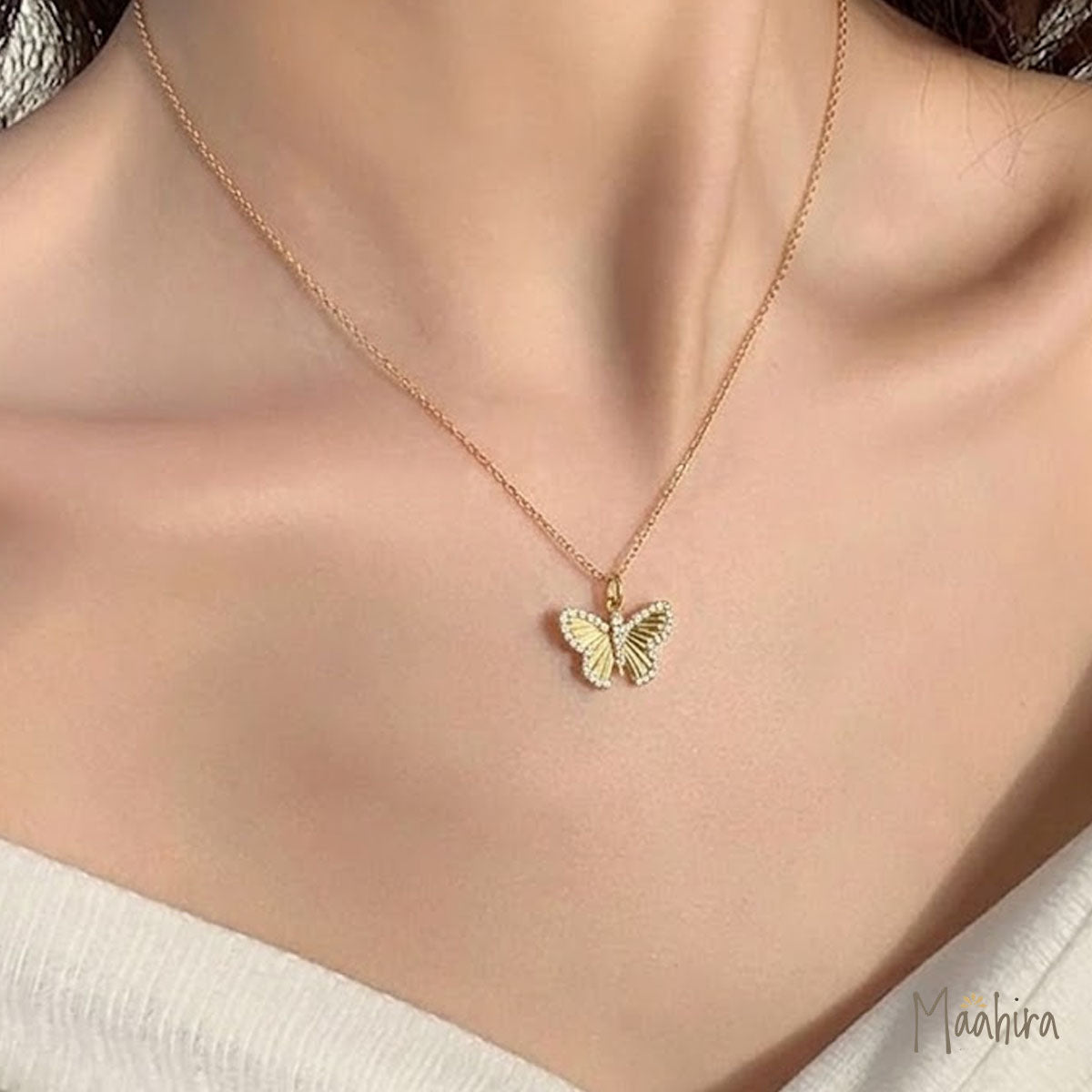 Diamond Butterfly Pendant 13x19mm